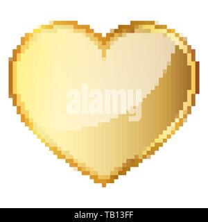Gold heart in pixel art style. Vector illustration. Isolated Heart in flat style Stock Vector