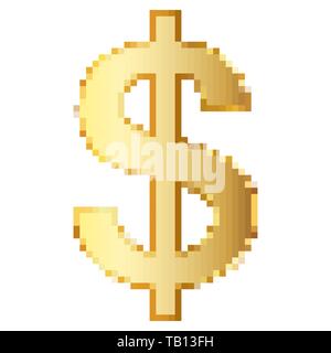 Dollar icon in Pixel art design. Vector illustration. Gold dollar icon in flat style Stock Vector