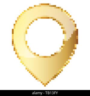 Gold map pointer in pixel art design. Vector illustration. Isolated location logo in flat style Stock Vector