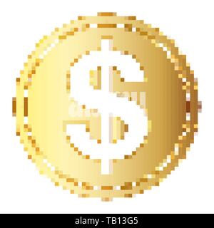 Dollar icon in Pixel art design. Vector illustration. Gold dollar icon in flat style Stock Vector