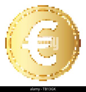 Euro currency icon in Pixel art design. Vector illustration. Gold Euro currency symbol in flat style Stock Vector