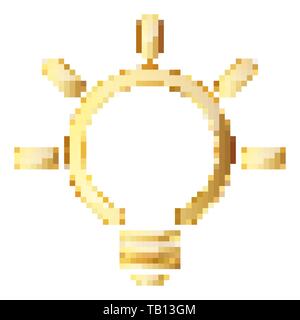 Gold Lamp in pixel art style. Vector illustration. Isolated Lamp in flat style Stock Vector
