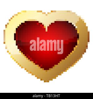 Gold heart in pixel art style. Vector illustration. Isolated Heart in flat style Stock Vector