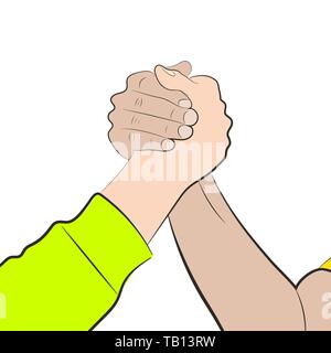 Arm Wrestling. Vector Illustration. Wrestling hands in hand drawn style Stock Vector