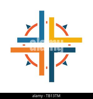 Color Cross icon with Compass. Vector illustration. Stock Vector