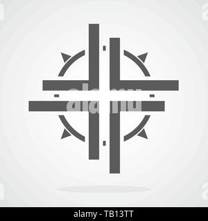 Gray Cross icon with Compass. Vector illustration. Abstract location symbol in flat style. Stock Vector