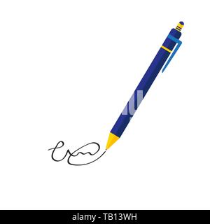 Signature of man. Signing document. Vector illustration. Pen with Signature in flat design Stock Vector