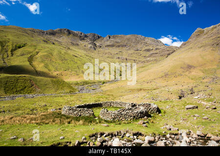 A sheep fold in Mickleden at the head of the Langdale Valley, Lake District, UK. Stock Photo