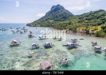 Beautiful aerial view borneo sea gypsy water village in Mabul Bodgaya Island, Malaysia. Stock Photo