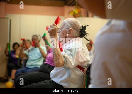 seniors in an exercise class at a senior center in Ardmore PA Stock Photo