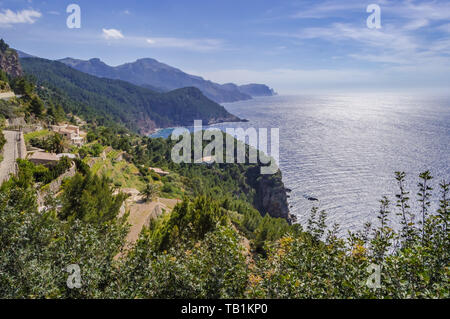 Sunset over the mountains and the ocean southwest of the island of Palma de Mallorca in Spain Stock Photo