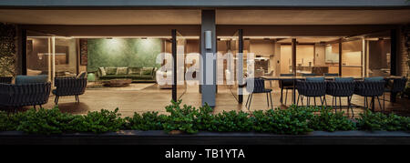 Looking inside from outdoor terrace area. Elizabeth Bay Apartment, Elizabeth Bay, Australia. Architect: Rolf Ockert Architect, 2019. Stock Photo