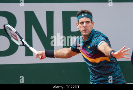 Paris, France. 28th May, 2019. Juan Martin del Potro (ARG) defeated Nicolas Jarry (CHI) 3-6, 6-2, 6-1, 6-4, at the French Open being played at Stade Roland-Garros in Paris, France. © Karla Kinne/Tennisclix 2019/CSM/Alamy Live News Stock Photo