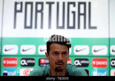 Oeiras. 29th May, 2019. Portugal's Jose Fonte attends a press conference before a training session in Oeiras, Portugal, May 29, 2019, as part of preparations for the final stage of the UEFA Nations League. Credit: Pedro Fiuza/Xinhua/Alamy Live News Stock Photo