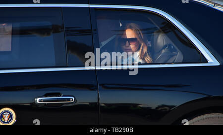 U.S. President Donald Trump, First Lady Melania and U.S. Ambassador to Japan William Hagerty aboard a presidential Cadillac One 'The Beast' leave from Tokyo International Airport in Tokyo, Japan on May 25, 2019. Credit: AFLO/Alamy Live News