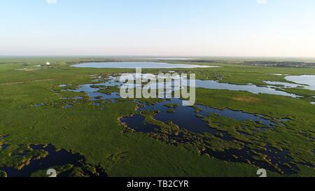 (190530) -- HARBIN, May 30, 2019 (Xinhua) -- Aerial photo taken on July 31, 2018 shows the scenery of Zhalong National Nature Reserve in Qiqihar, northeast China's Heilongjiang Province. Located in northeast China, Heilongjiang Province is widely-known for its distinct seasons and its endeavor to promote ecological development, especially in the Greater and Lesser Khingan Mountains. The forest area in the Khingan Mountains, which is regarded as an important forest eco-function zone and a reserve of strategic significance for timber resources in China, plays an irreplaceable role in maintai