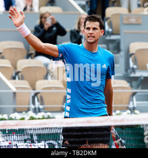 30 May 2019, France (France), Paris: Tennis: Grand Slam/ATP-Tour, French Open, singles, men, 2nd round, Thiem (Austria) - Bublik (Kazakhstan): Dominik Thiem from Austria cheers after winning the match. Photo: Frank Molter/dpa Stock Photo