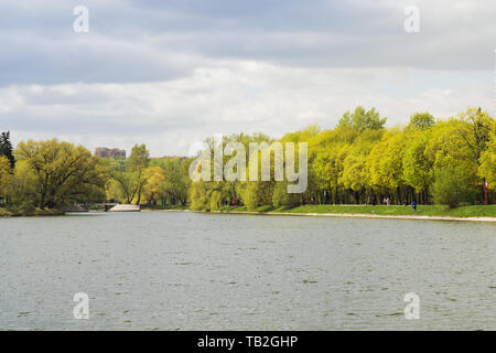 Moscow, Russia - May 03, 2019: Pond and Park near Novodevichy convent in Moscow. Summer landscape Stock Photo