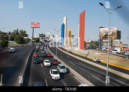 Torres de Satelite a colaborative effort by the sculptor Mathias Goeritz and the Architect Luis Barragan in the Satelite suburb of Mexico City, Estado Stock Photo