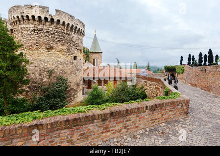 Belgrade, Serbia - June 16, 2018. Belgrade fortress Kalemegdan fortification walls with tower building and Ruzica church. Serbian medieval citadel, to Stock Photo