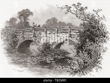 Old bridge over the River Cherwell, Cropredy, Oxfordshire, England.  The Battle of Cropredy Bridge was fought here on 29th June 1644 during the English Civil War.  From English Pictures, published 1890. Stock Photo