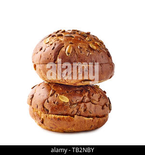 Two brown burger buns on white background Stock Photo