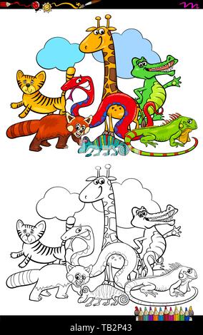 Cartoon Illustration of Funny Animal Characters Coloring Book Activity Stock Vector