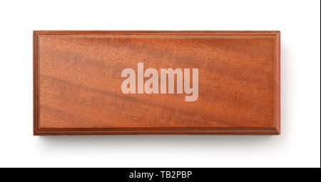 Top view of blank brown wooden box isolated on a white Stock Photo