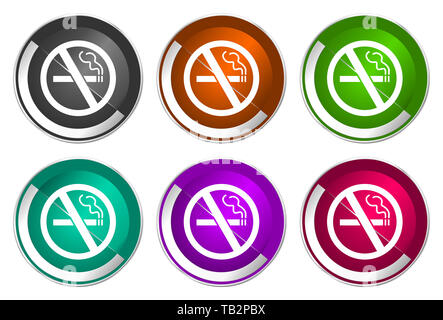 No smoking icon set, silver metallic web buttons Stock Photo