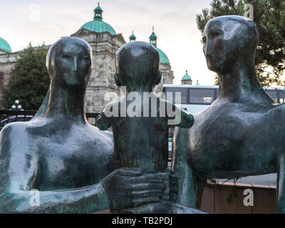 Close-up of statue of a family, Royal British Columbia Museum, Victoria, British Columbia, Canada Stock Photo