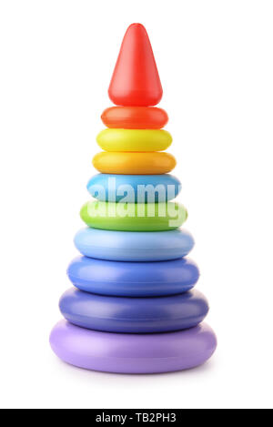 Front view of plastic toy stacking pyramid isolated on the white Stock Photo