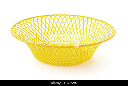 Empty  yellow plastic  hollow fruit dish  isolated on white Stock Photo