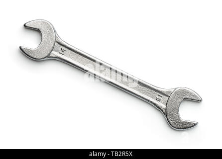 Top view of metal open end wrench isolated on white Stock Photo
