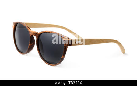 Wooden sunglasses isolated on white Stock Photo