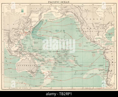 Map of the Pacific Ocean, 1870s. Color lithograph Stock Photo