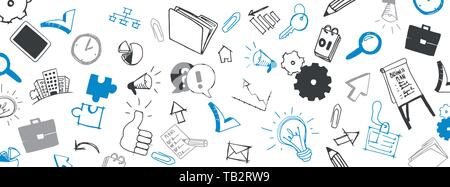 Vector business doodles full vector large banner Stock Vector