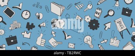 Vector business doodles full vector large banner Stock Vector