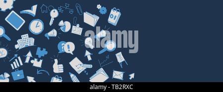 Vector business doodles full vector large banner Stock Vector