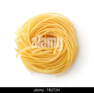 Top view of uncookedi pasta nest isolated on white Stock Photo