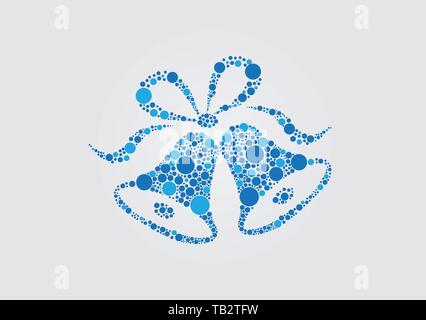 Simple Connected Bells With Bow Made Of Two-Color Circles On Blue Gradient Background Stock Vector