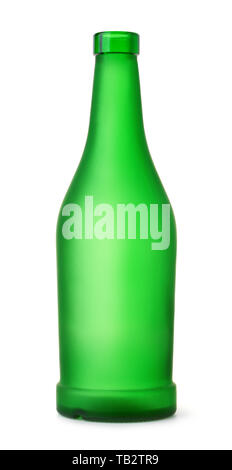 Front view of empty green matt bottle isolated on white Stock Photo