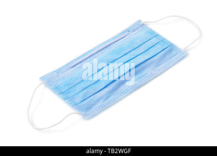 Blue disposable medical face mask isolated on white Stock Photo