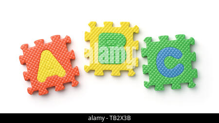 Top view of ABC alphabet foam puzzle pieces on white Stock Photo