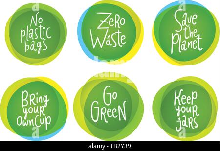 Go green lifestyle style vector labels  set with six stickers Stock Vector
