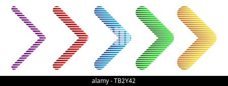 Set of color striped arrows. Vector illustration. Abstract arrows isolated. Arrow icon Stock Vector