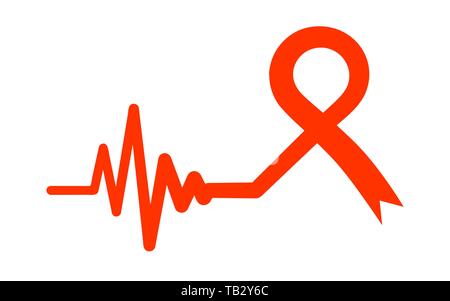 Awareness ribbon with Heartbeat symbol. Vector illustration. Medical concept icon. Heartbeat icon Stock Vector