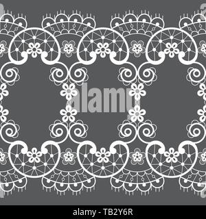 Seamless pattern - vintage lace design style, retro wedding art in white on gray background.  Embroidery repetitive decoration inspired by French art Stock Vector