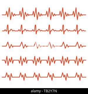 Red heartbeat icons in flat design. Vector illustration. Sign of the electrocardiogram isolated. Stock Vector