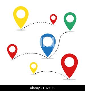 Path icon in flat style. Vector illustration. Route, way or track symbol. Pin, location symbol or pointer Stock Vector