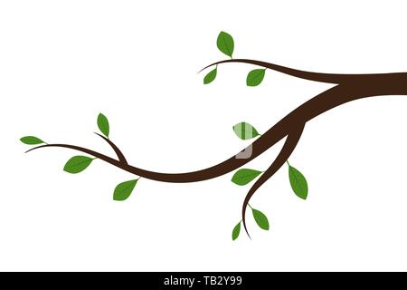 Tree branch with green leaves. Vector illustration. Abstract branch with leaves, isolated. Stock Vector